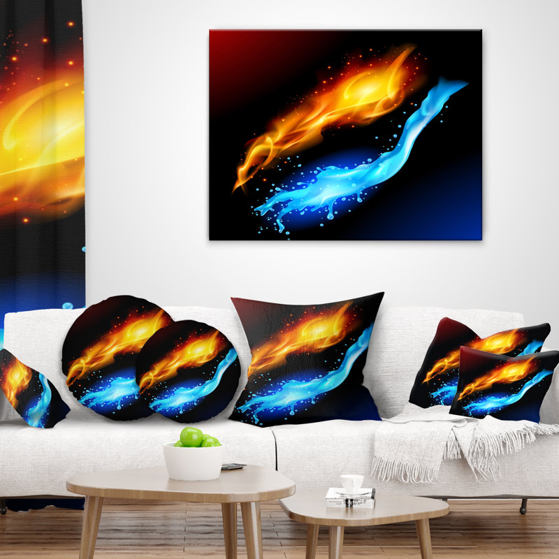 Feu et eau - Coussin décoratif imprimé abstrait, Rectangulaire, 12 po x 20 po