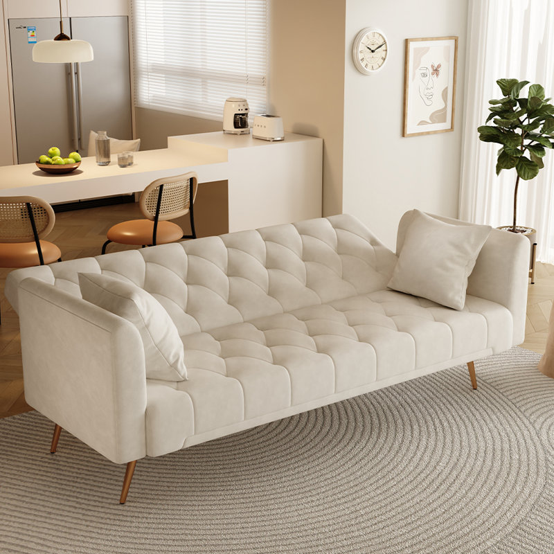 Jessika 71'' Velvet Sleeper,LuxuryConvertible Loveseat Sofa, Beige Velvet