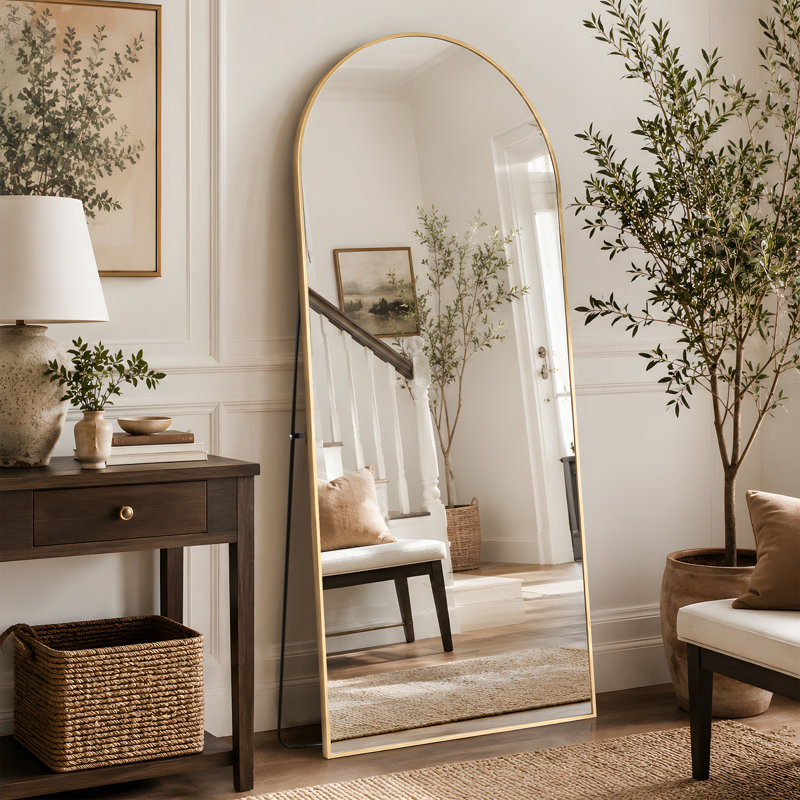 Oversized Arch Floor Mirror with Stand, Wall Mirror, Matte Black, 71" x 28"