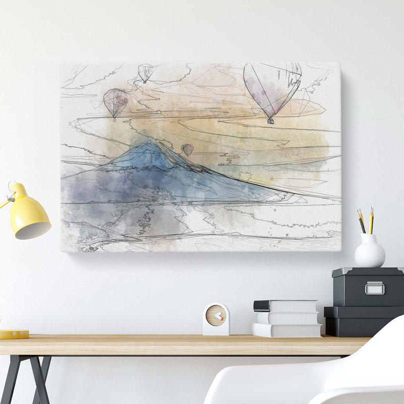Hot Air Balloons Above Mount Fuji In Abstract - Wrapped Canvas, 40cm H x 60cm W x 3cm D