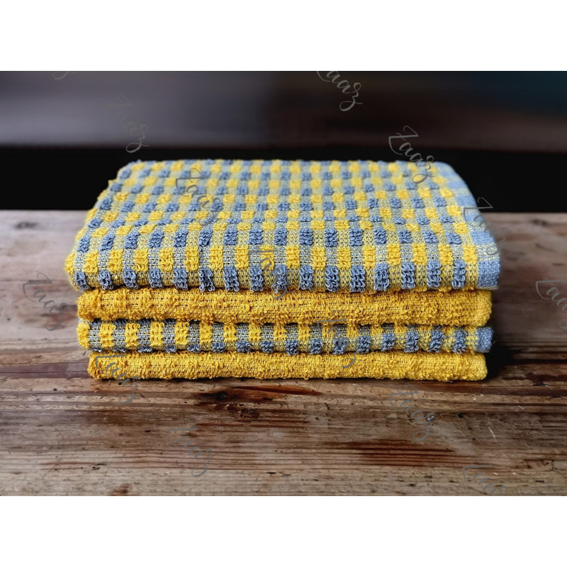 Cotton Jacquard Tea Towel Kitchen Towel, Yellow/Yellow