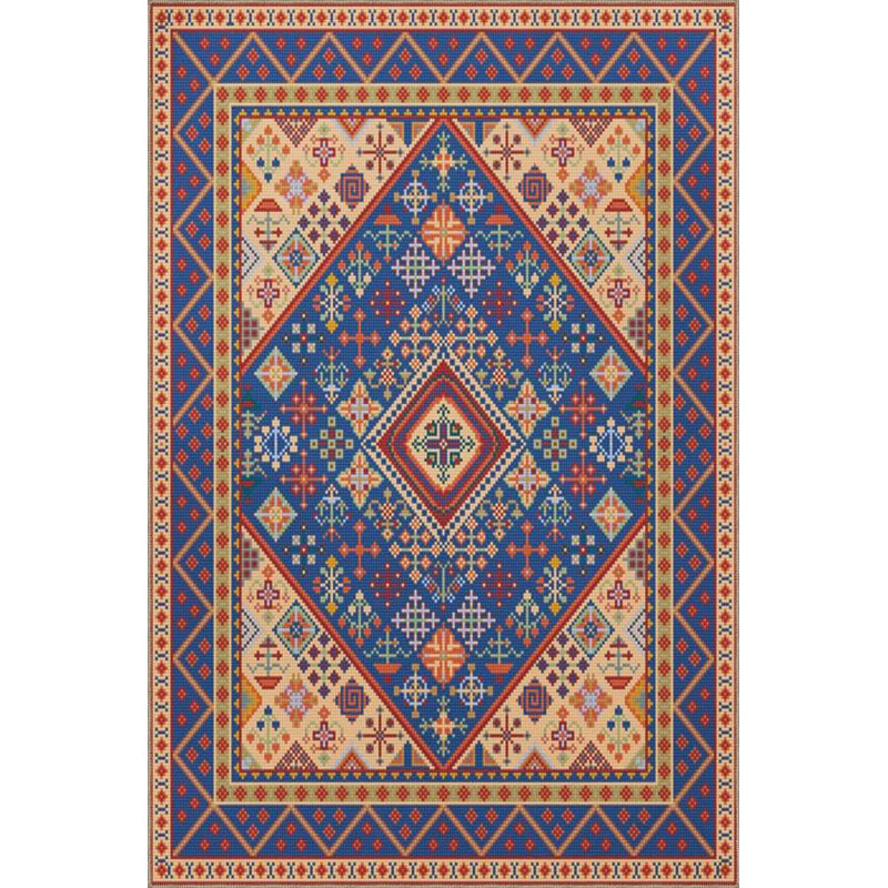 Tapis bleu lavable à motifs tissés, Carré 3 pi 3 po