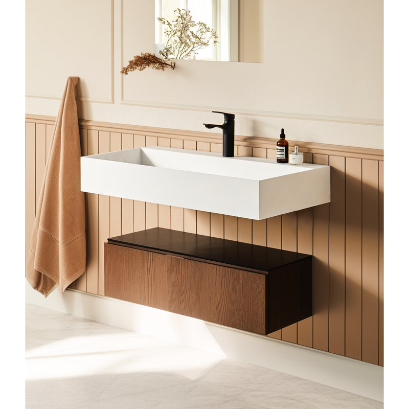 Lavabo de salle de bain mural à surface solide blanc mat 30 po x 18 po - Design rectangulaire spacieux et contemporain