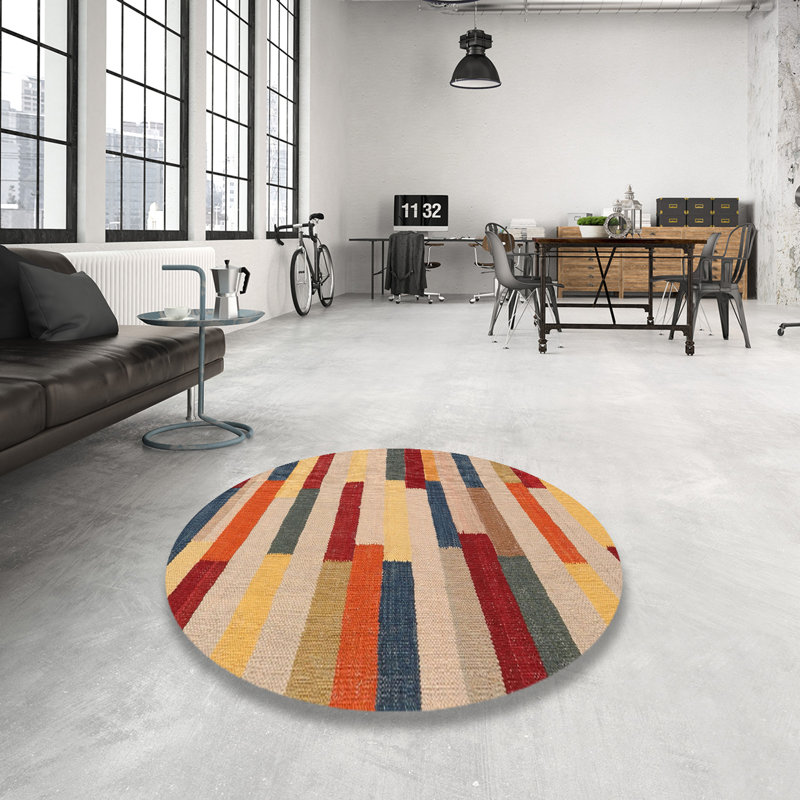 Tapis brun/vert/gris zone contemporaine, Rond 3 pi