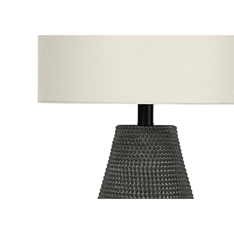 Lampe de table en résine avec base texturée à pois, interrupteur à 3 voies et abat-jour en tissu ivoire, Noir, Black, Blanc