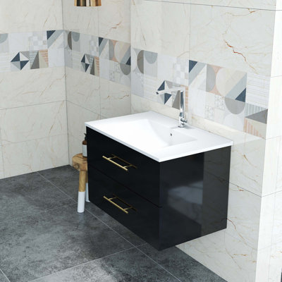 Meuble-lavabo mural brillant avec miroir