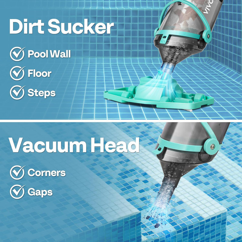 Cordless Handheld Pool Vacuum Cleaner with Telescopic & Extension Poles 9.12ft, 18.5 GPM Suction, Green