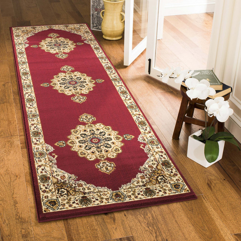 Classic Red Medallion Area Rug with Striking Traditional Pattern – Soft Polypropylene Floor Mat for Living Room, Timeless Home Decor
