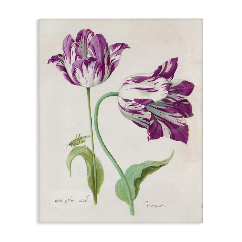 Deux fleurs tulipes mauves, design par Jacob Marell, H 20 po x l 16 po