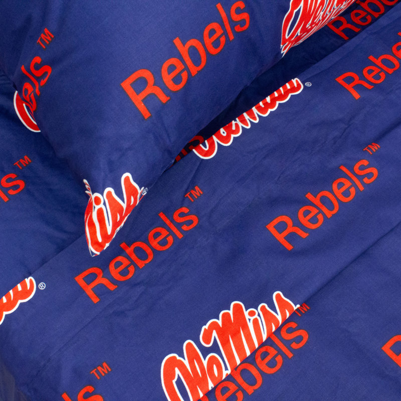 NCAA Sheet Set, King Sheet Set + Fitted Sheet + Pillowcase, Ole Miss