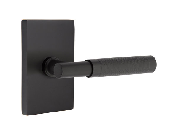 Ensemble de leviers d'intimité Emtek Select avec rosette rectangulaire moderne, tige en T et poignée moletée à gauche, Oui