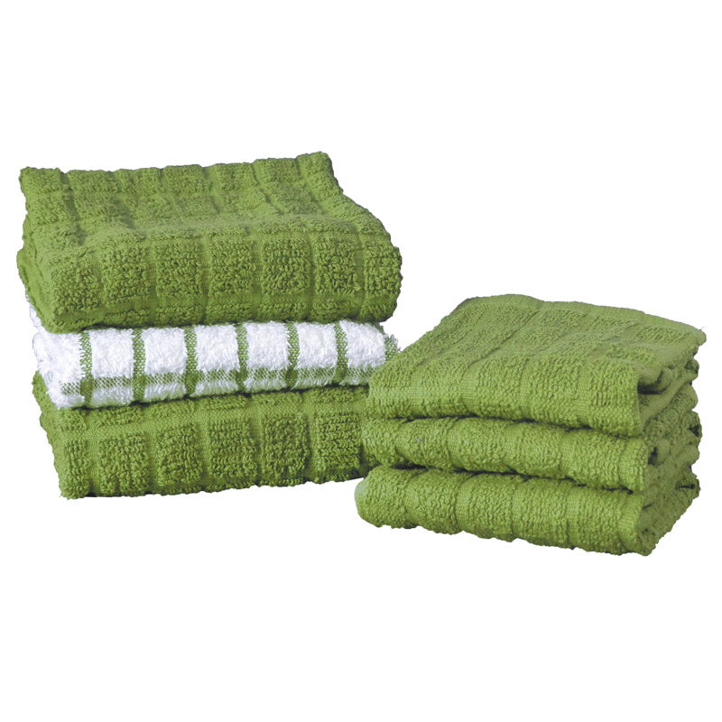 Cotton Plaid Kitchen Towel Linen Set, Fluorite Green