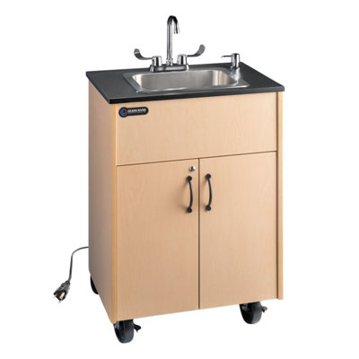 Ozark River Portable Sides Premier 1D, évier profond en acier inoxydable avec comptoir en stratifié et comptoir en érable, station de lavage des mains à l'eau chaude mobile avec réservoirs d'eau, évier certifié NSF avec roues