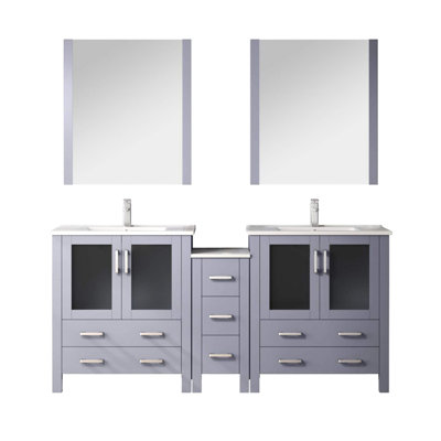 Dark Grey 72 In. Wide Double Bath Vanity With Side Cabinets, Stainless Faucet, 28 Mirrors, And A Scratch - Surface Stain Counter