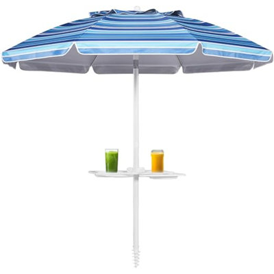 Parasol de plage résistant aux vents forts de 7 pieds avec ancrage au sable et abri de soleil inclinable, protection contre les rayons UV 50+ et parasol extérieur avec sac de transport pour patio