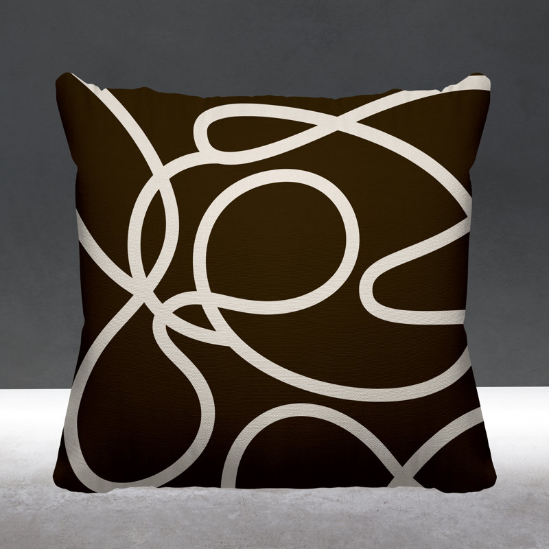 Squiggles Abstract Indoor/Outdoor Throw Pillow, Square, Brown, 17" x 17"