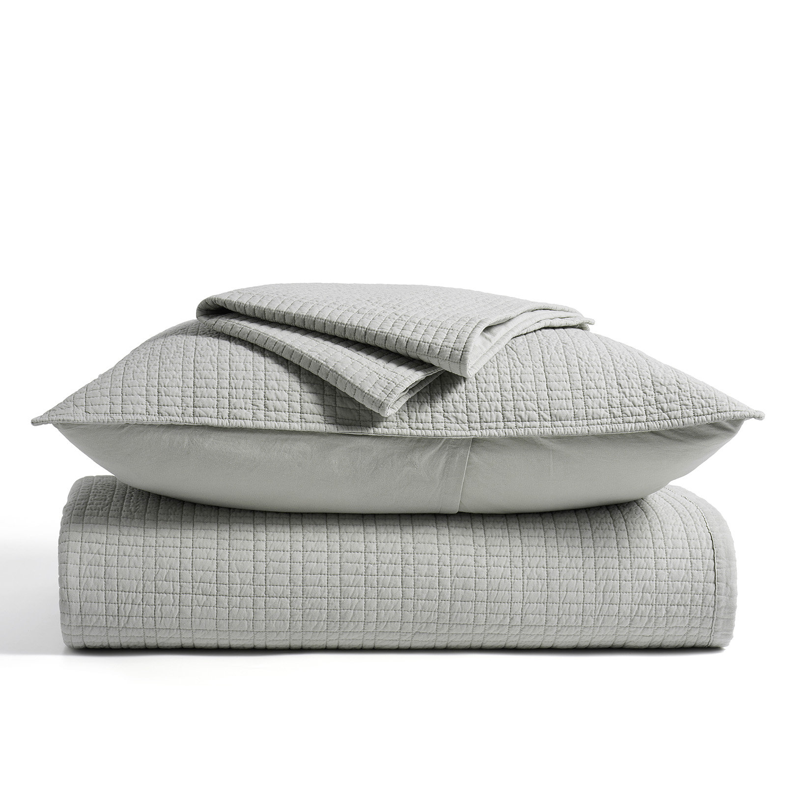 Cotton Quilt Set, Queen Quilt + 2 Shams, Fog Gray
