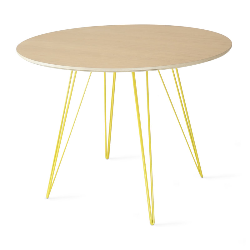 Williams Walnut Round Metal Base Dining Table, Yellow, 30" H x 40" L x 40" W, Natural
