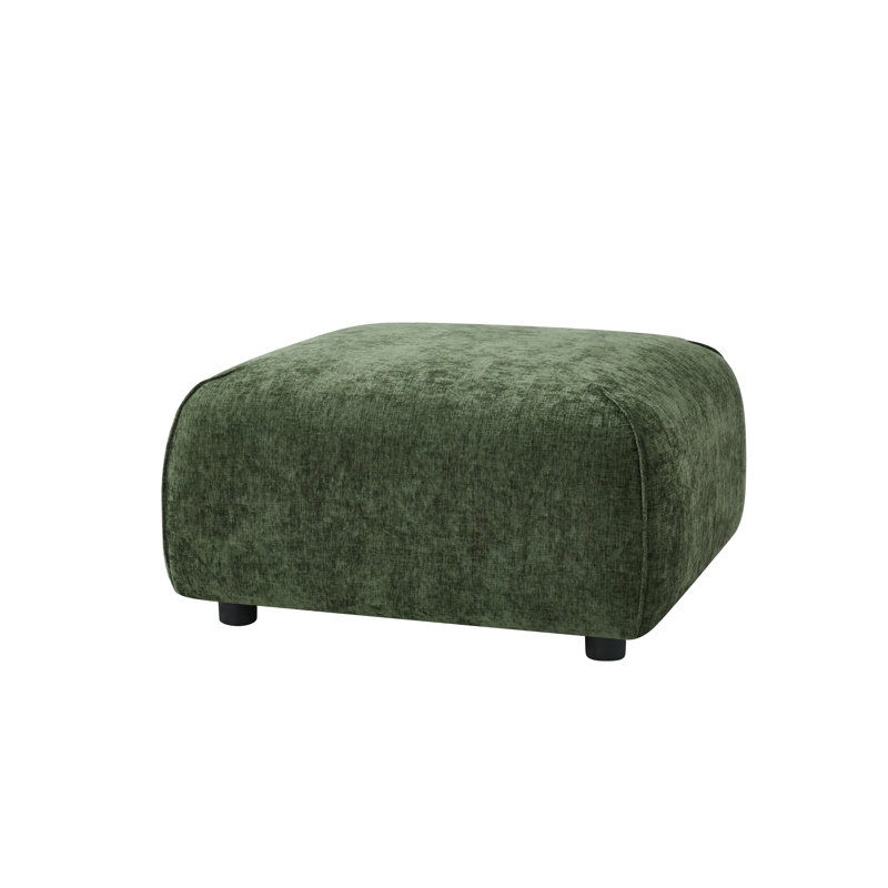 Sora Japandi Minimalist Fabric Upholstered Ottoman with Low-Profile Design, Green Chenille