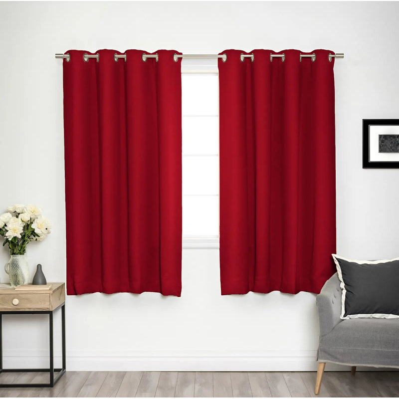 Adina Sevan Solid Thermal Grommet Curtain Panels, Cardinal Red, 52"W x 72"L