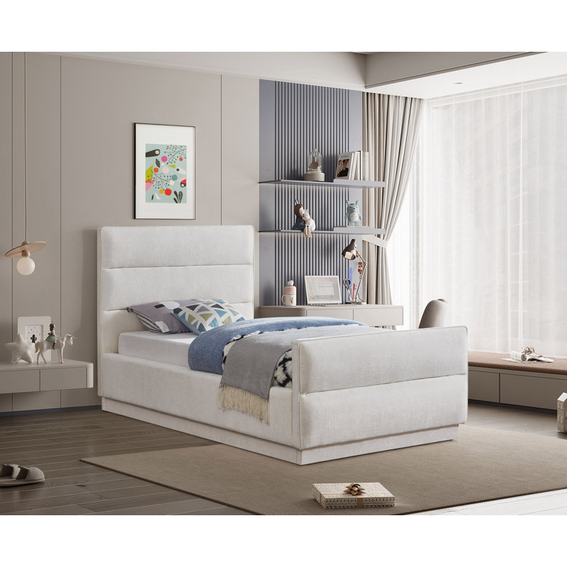Lit tapissier standard capitonné Paxton, Simple, Tissu chenille crème