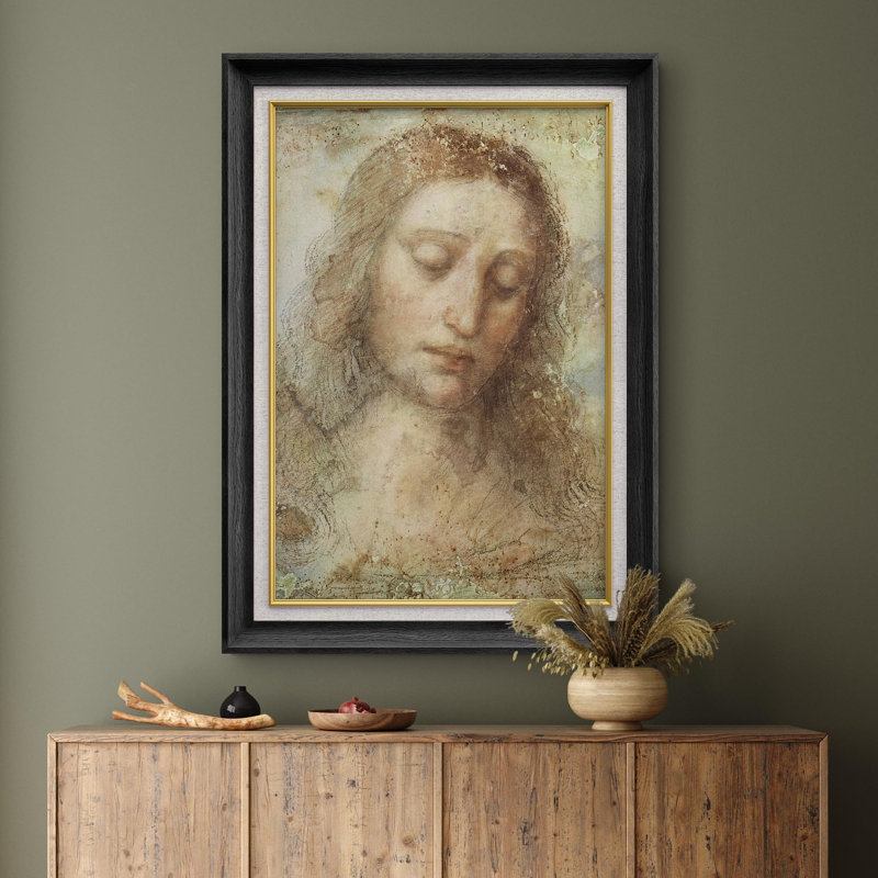 Tête de Jésus-Christ par Leonardo Da Vinci - peinture sur toile à cadre unique, Noir