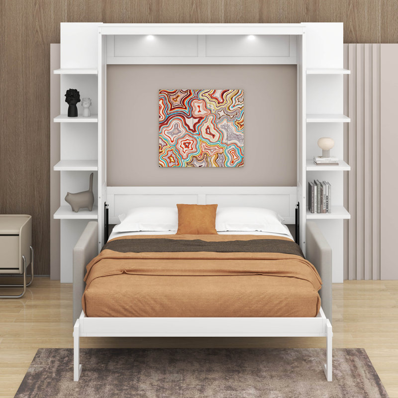 Grand lit escamotable mural avec canapé, Blanc