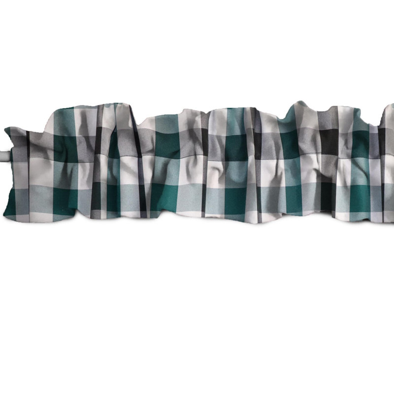 Cantonnière à carreaux sur mesure, Noir / vert forêt / blanc, L 9 po x L 120 po