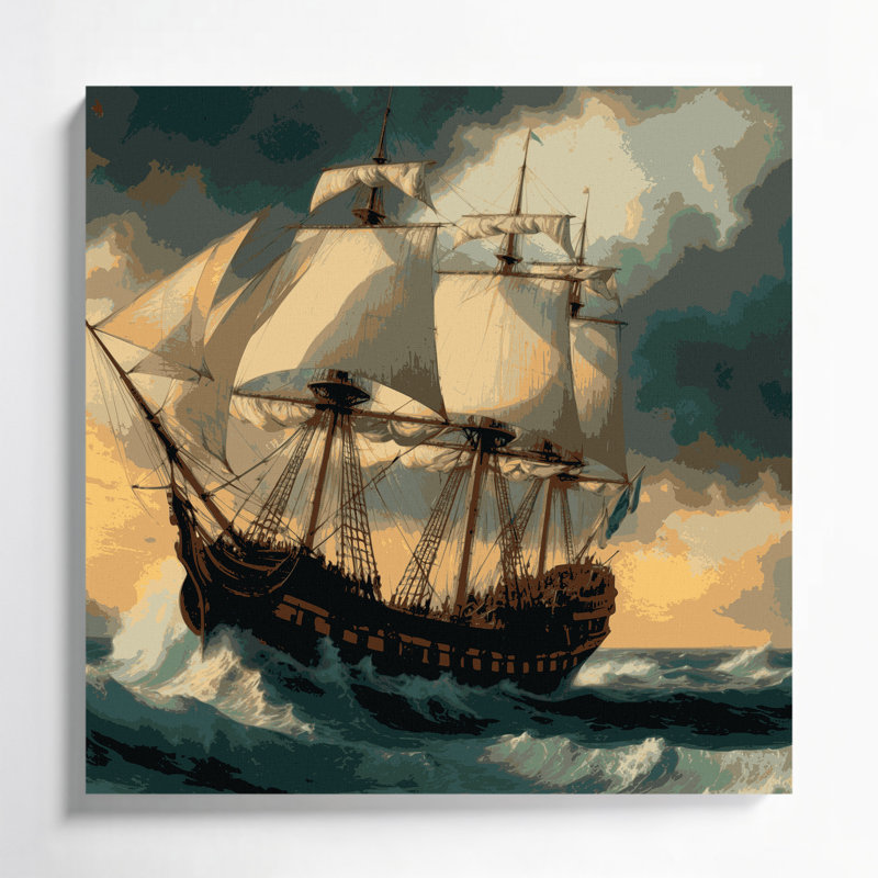 Art mural sur toile, "Nautical Traditional Ships", H 32 po x l 32 po