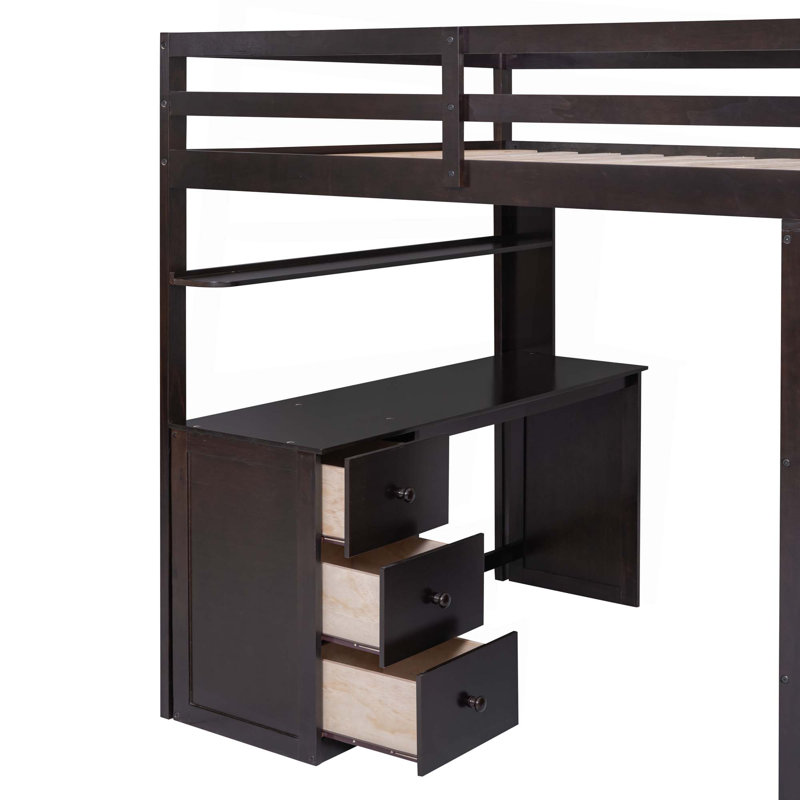 Loft Bed With Drawers,Desk,And Wardrobe, Full , Espresso