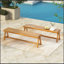 Contemporary Acacia Wood Patio Bench with Poolside Seating (Set of 2)