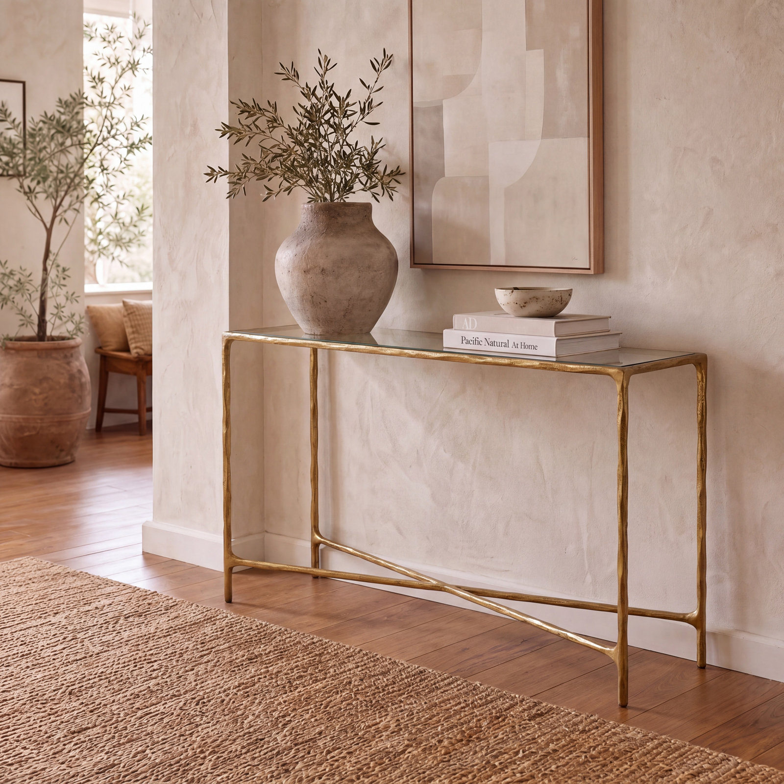 Evelynn 48'' Console Table, Clear, Brass