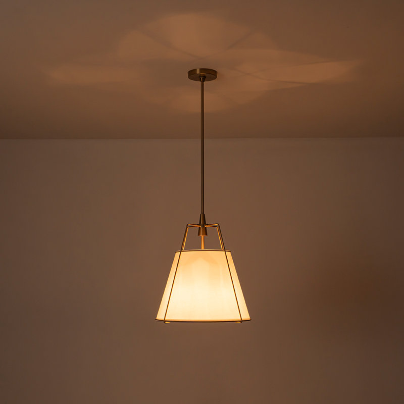 Nyjel 4 - Light Linen Tapered Pendant, White, 16.9" H x 15" W x 15" D, Gold
