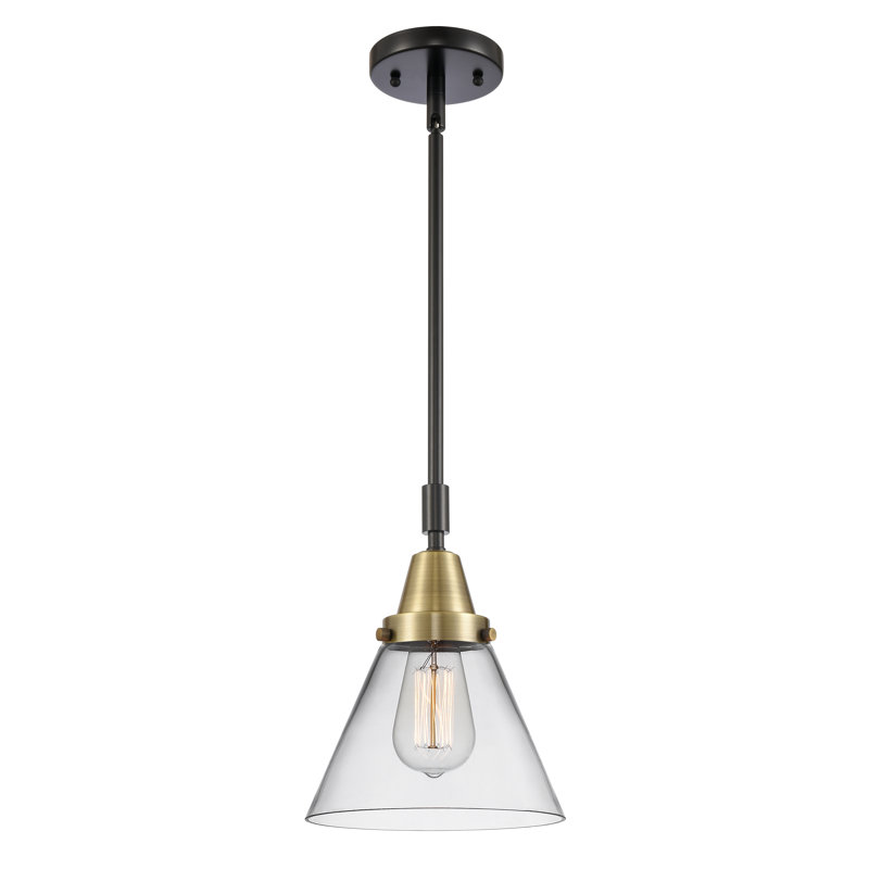 Luminaire suspendu conique 1 lumière Ashwath, H 44,12 po x l 8 po x P 8 po, Transparent, Laiton antique noir