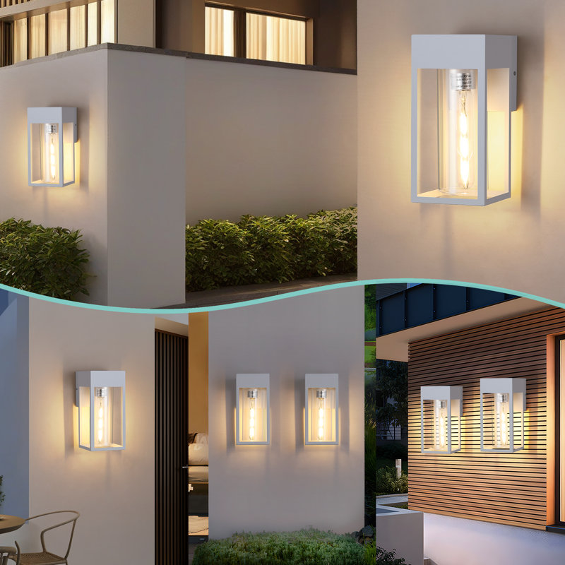 Modern Outdoor Wall Light -  Waterproof Outdoor Sconce With Clear Glass , White