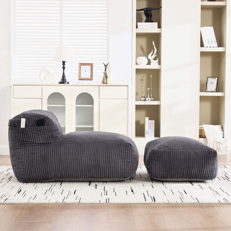 Canapé ergonomique ergonomique en velours côtelé avec fauteuil à billes et repose-pieds confortable, Dark Gray