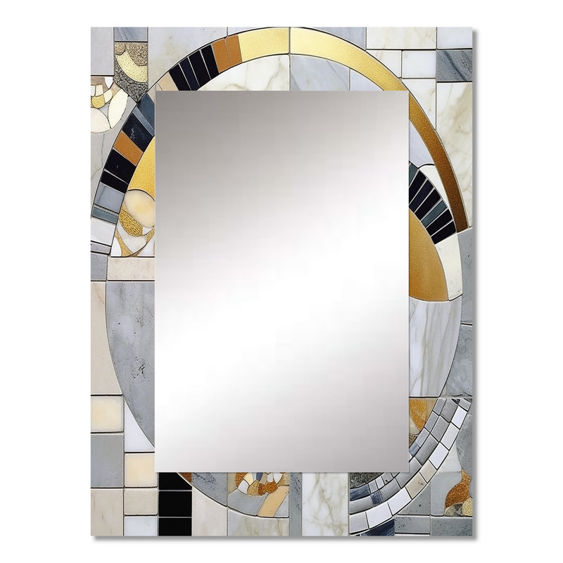 Gris et jaune mosaïque IV - miroir de formes abstraites, miroir mural moderne unique, art imprimé en métal, 32 po x 24 po