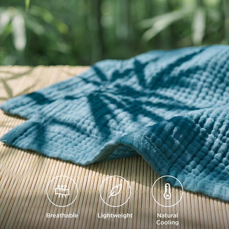 Bedsure 100% Cotton Muslin Blanket, 4-Layer Lightweight Summer Blanket for Dorm, Couch & Everyday Comfort, 200 GSM, Queen