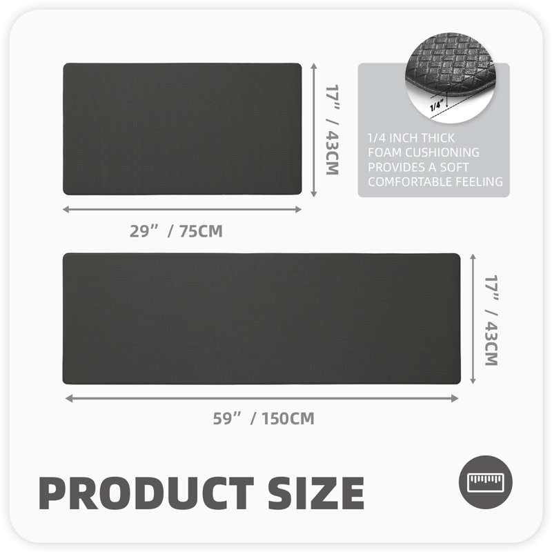 Vyolette Memory Foam Ant-Fatigue Non-Skid Kitchen Mat, Black