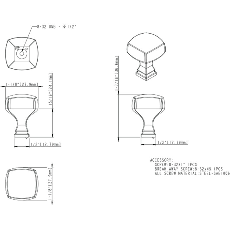 Audrey Square Knob, Polished Chrome