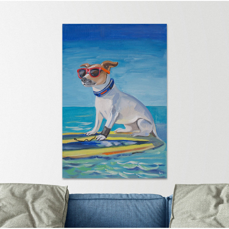Cool Surf Dog 1 Piece Wrapped Canvas Wall Art, 38cm H x 25cm W x 3.81cm D