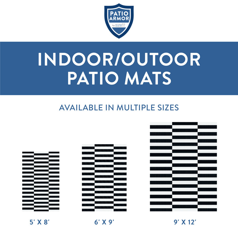 Black and White Reversible Synthetic 6' x 9' Outdoor Rug