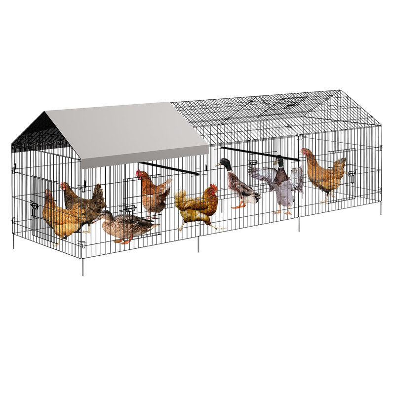Enclos portatif à poulailler et à lapins portable de 130 pouces à 4 portes avec couvercle résistant aux intempéries