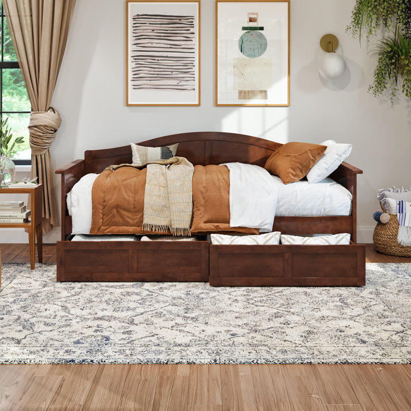 Anakaren Solid Wood Twin Daybed with Storage Drawers, Walnut
