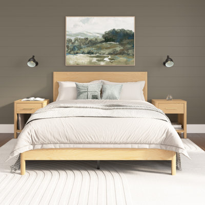 Alberta Queen Platform Bed With Set Of 2 Nightstands With Drawer, Bedroom Storage Furniture