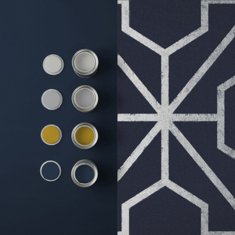 Rinku Geometric Metallic Wallpaper Double Roll, Navy/Silver