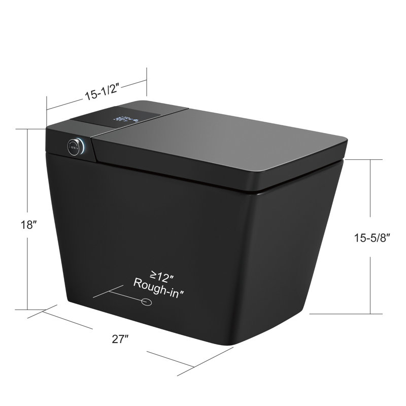 T20MB Uinkoo Smart Toilet - Matte Black - Fully featured square angle white smart toilet W/ big size LED screen, Auto Open/Close, Warm Air Dryer, Auto Flush System, Heated Seat, Night Light