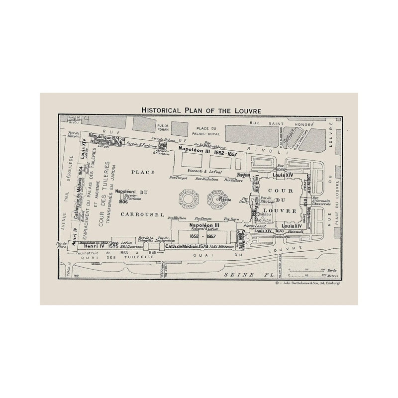 Louvre Museum Floorplan by Bibliotography - Wrapped Canvas Print, 20.32 cm H x 30.48 cm W