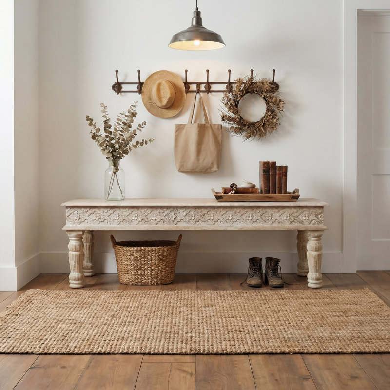 Banc en bois Aarohi, Blanc sable, 58" W