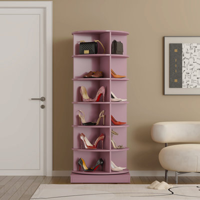 Pink 360 Rotating Shoe Cabinet 6 Layers